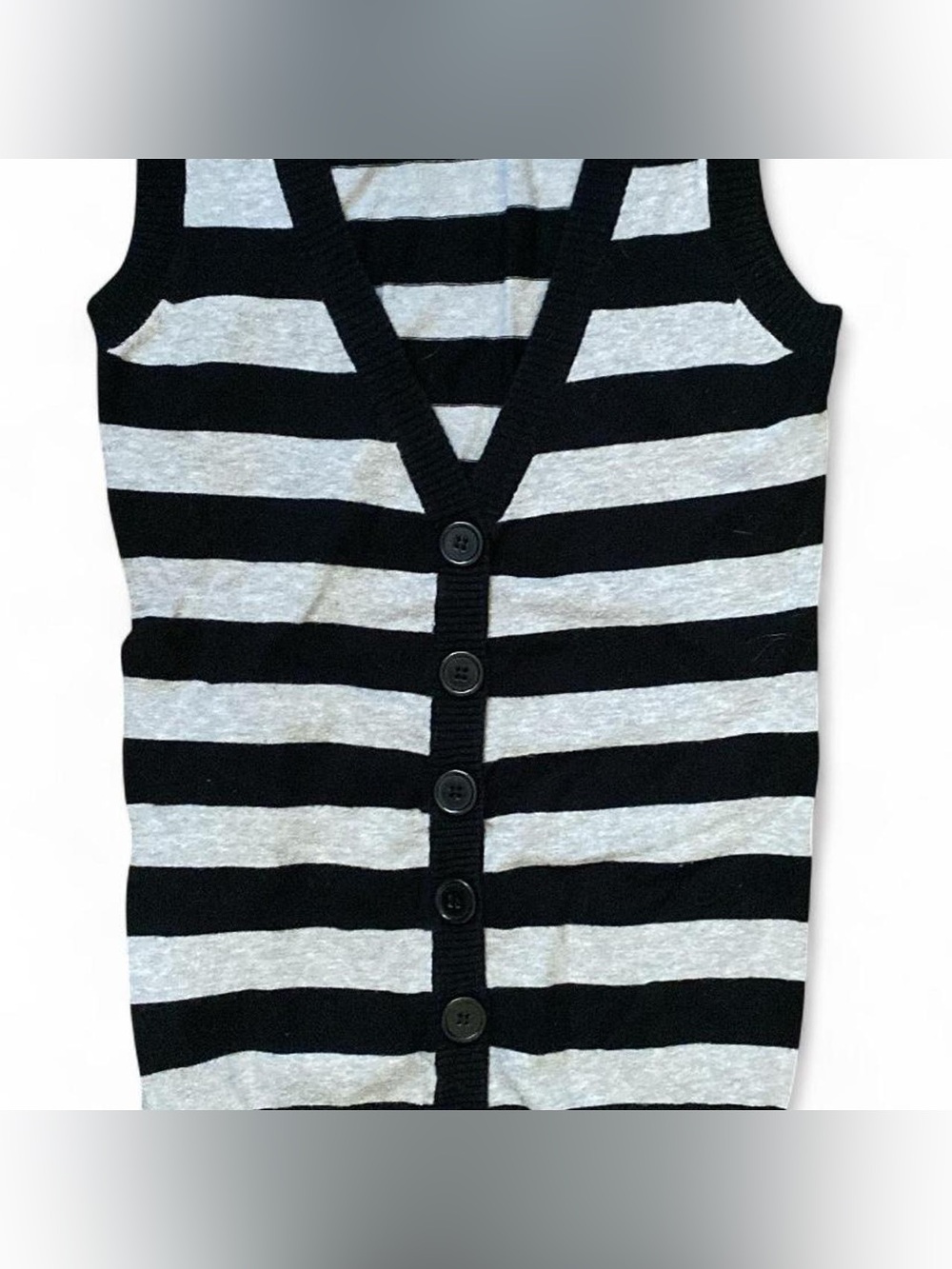 take out Black & Gray Striped V-Neck Button Front Sweater Vest